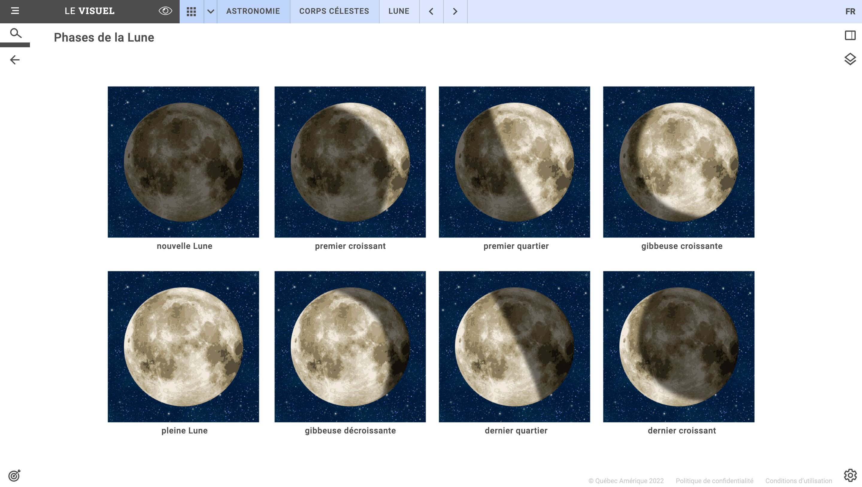 Image de huit phases de la Lune